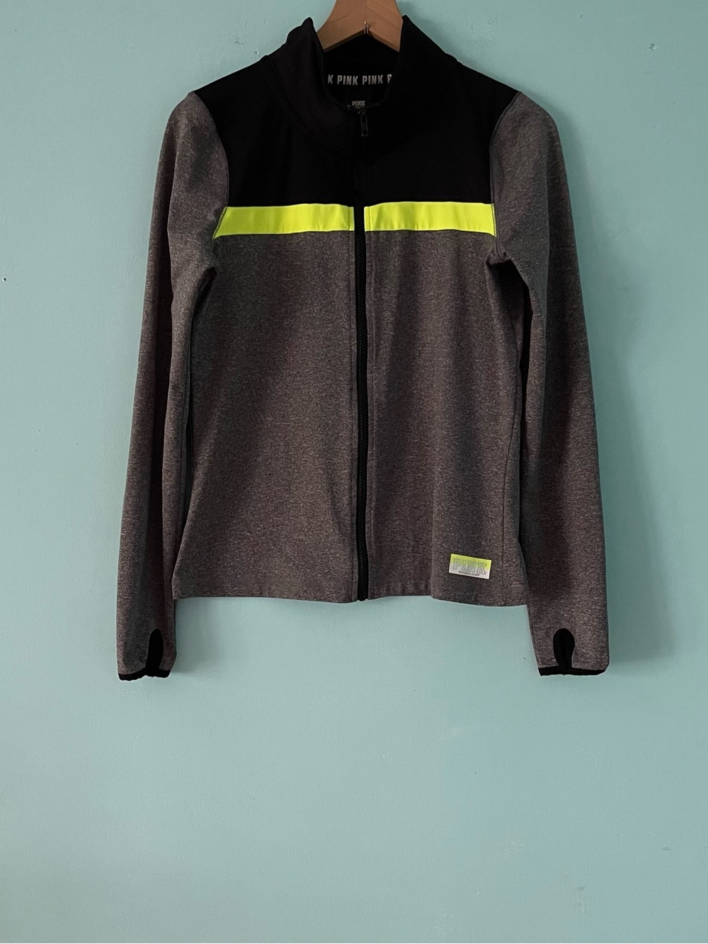 Victoria’s Secret PINK Ultimate Full Zip Colorblock Neon Yellow Active Jacket M